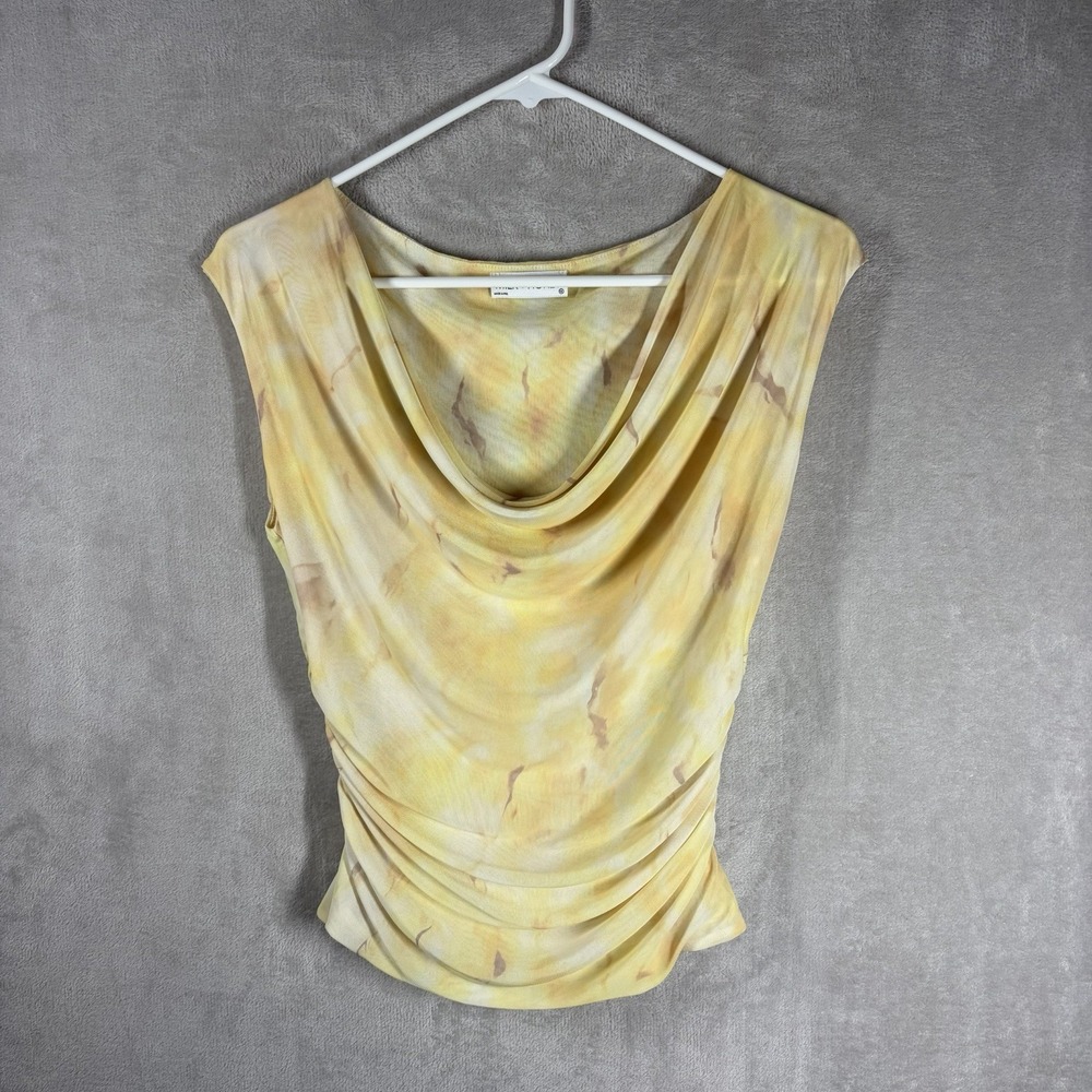 Y2K Cowl Neck Mesh Tank Top Size M Festival Ruched Going Out Drapey Stretch